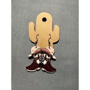 Pink &‎ Brown Cowboy Boot acrylic earrings